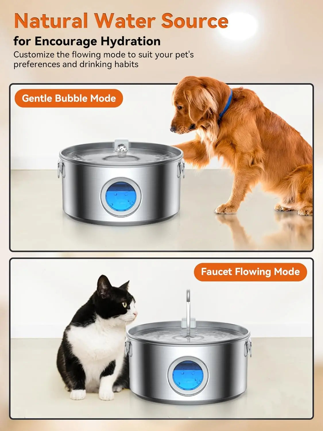 Whisper Quiet 12L Stainless Steel Pet Water Fountain