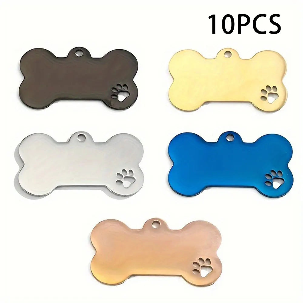10PC Set Stainless Steel Paw Bone Blank Dog ID Tags