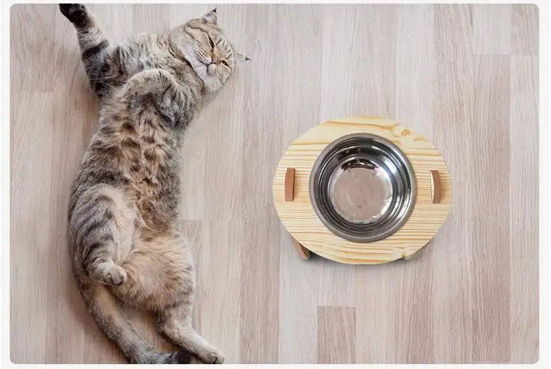 Elevated Neck Protector Wooden Bowl Rack for Small Pets