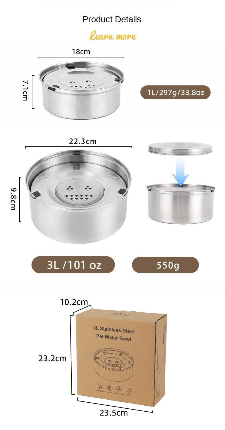 Honey Pet Large Capacity 304 Stainless Steel Suspension Water Bowl