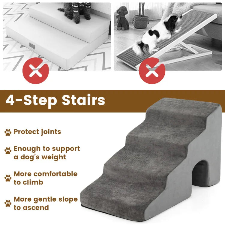 Extra-Wide 4-Tier High-Density Foam Pet Stairs