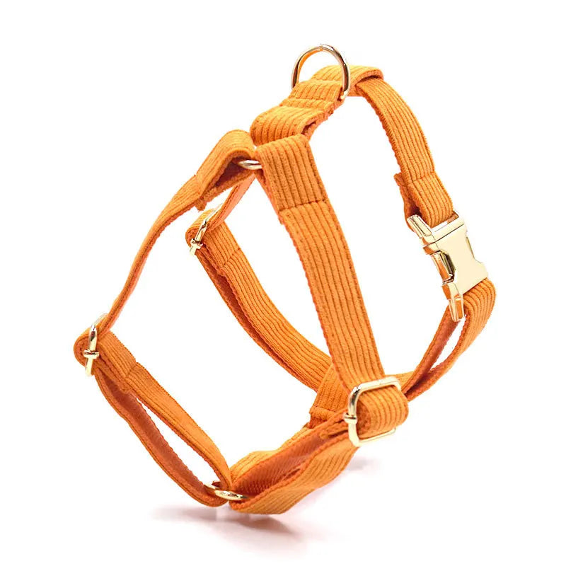 Fashion Corduroy Dog Harness w/Gold Metal Buckle