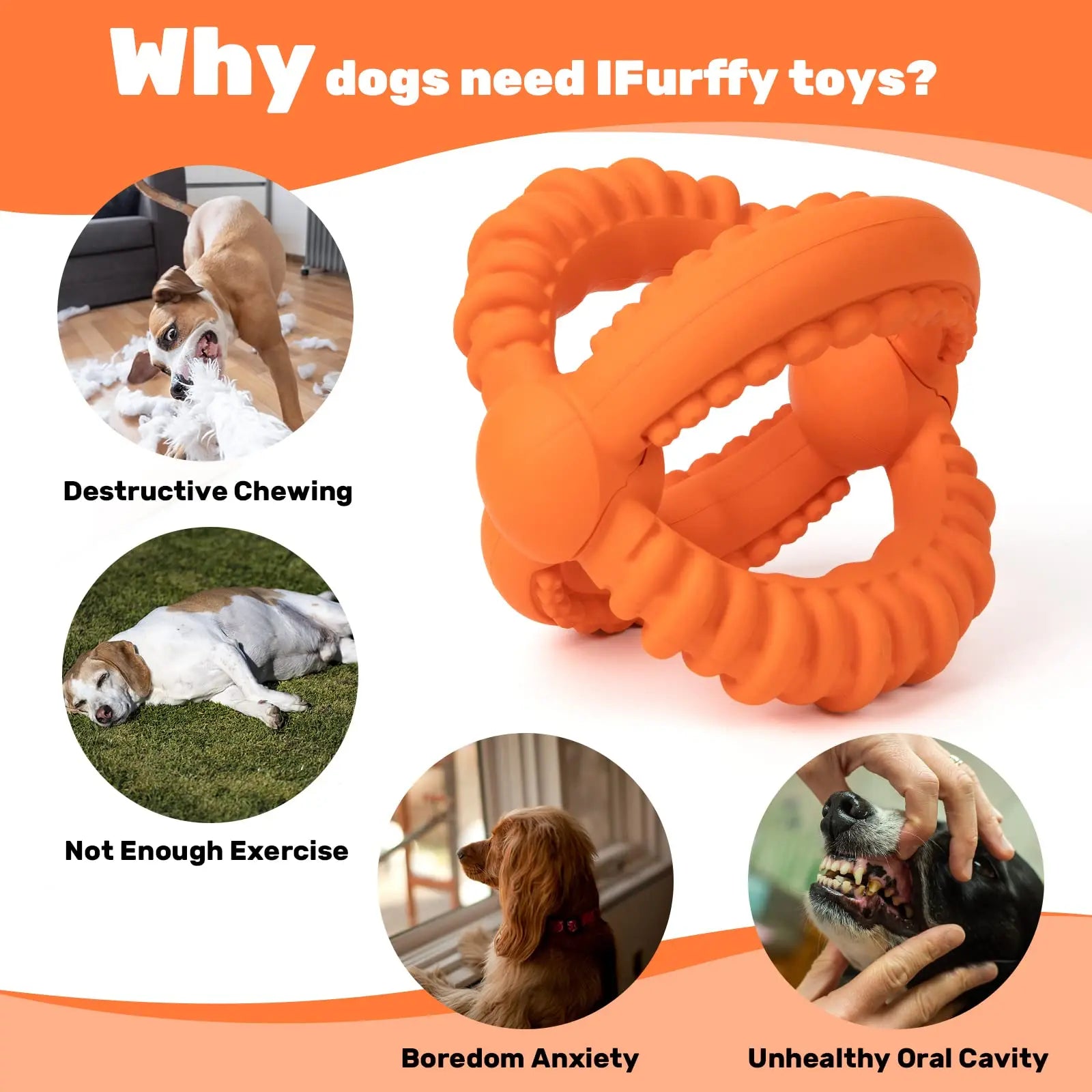 Detachable Double Ring Natural Rubber Dog Chew & Fetch Toy