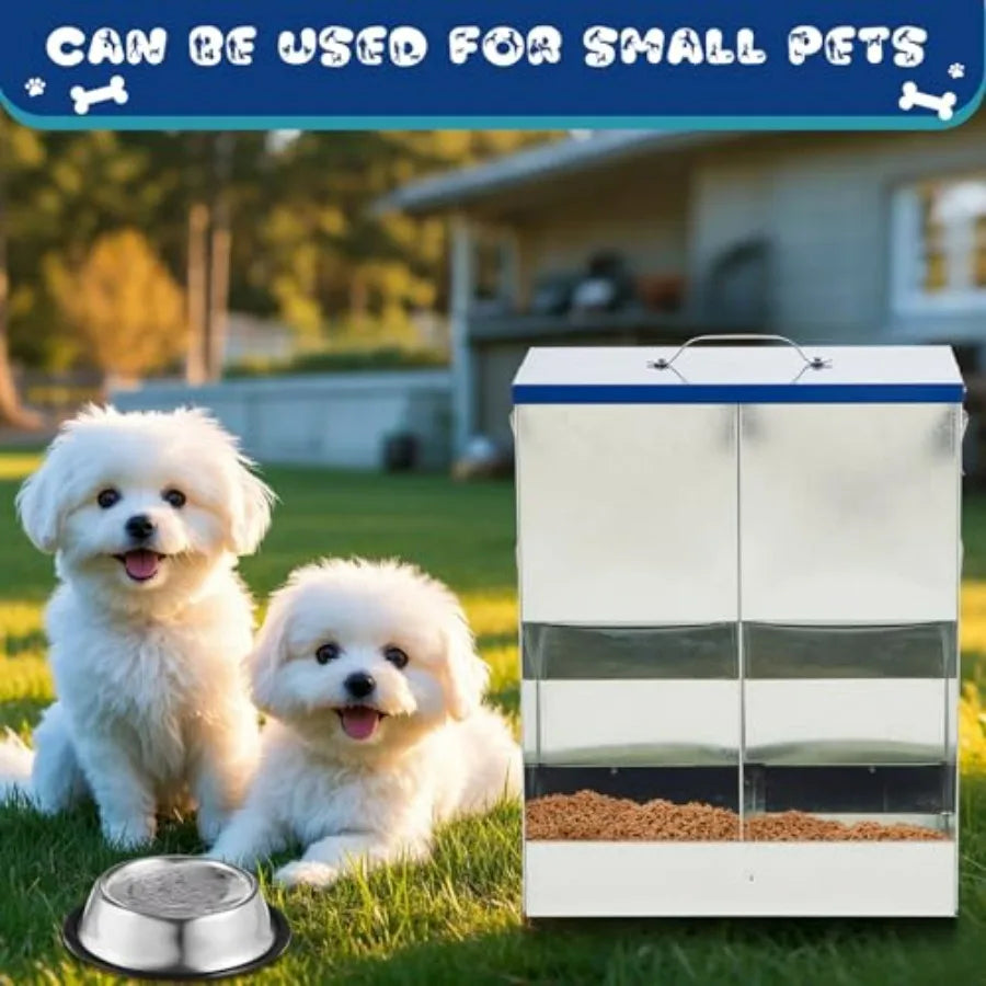 Galvanized Automatic Outdoor Pet Feeder w/2 Stainless Steel Bowls