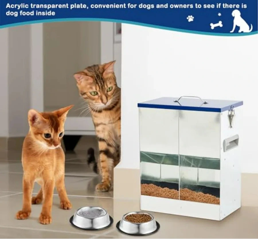 Galvanized Automatic Outdoor Pet Feeder w/2 Stainless Steel Bowls