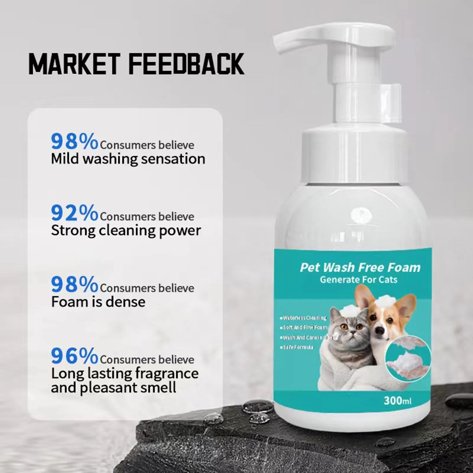 Leave-In Rinse-Free Pet Foam Shampoo Mousse