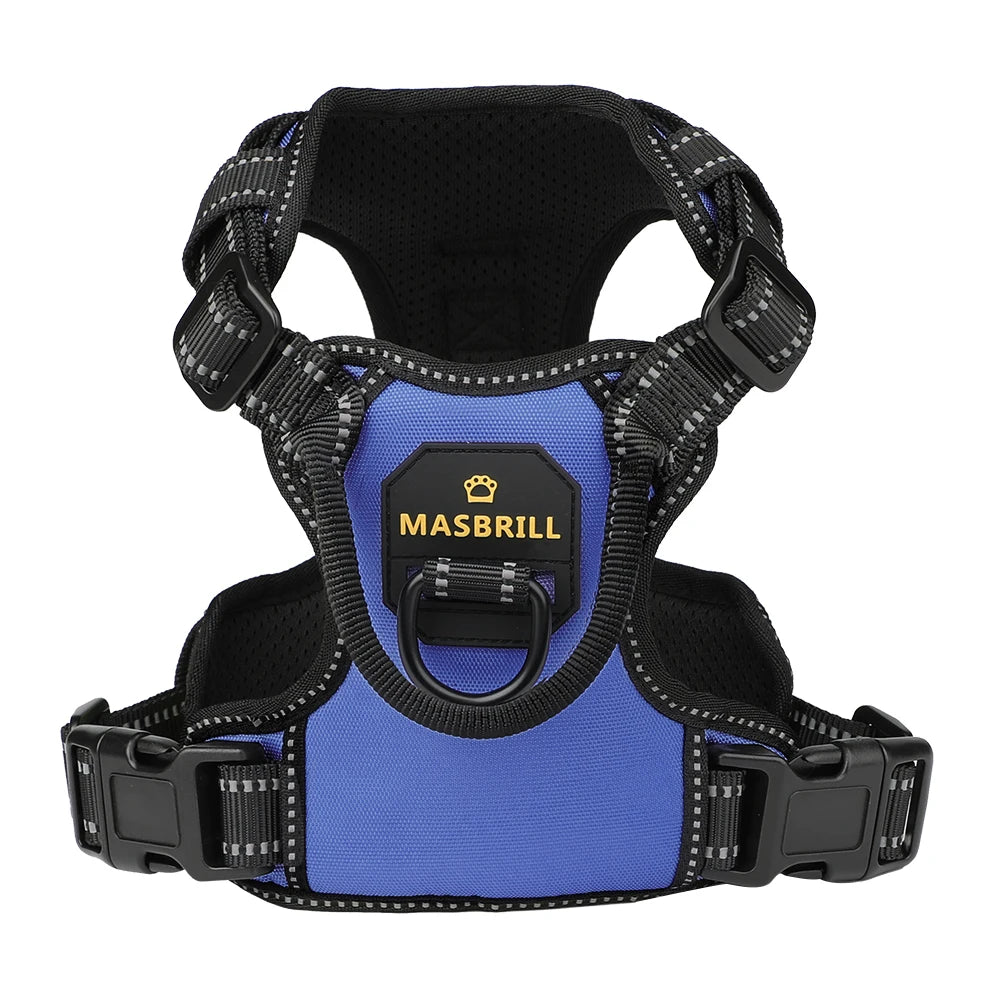 No-Pull Nylon Adjustable Reflective Dog Vest Harness w/ 2 Metal Leash Hooks