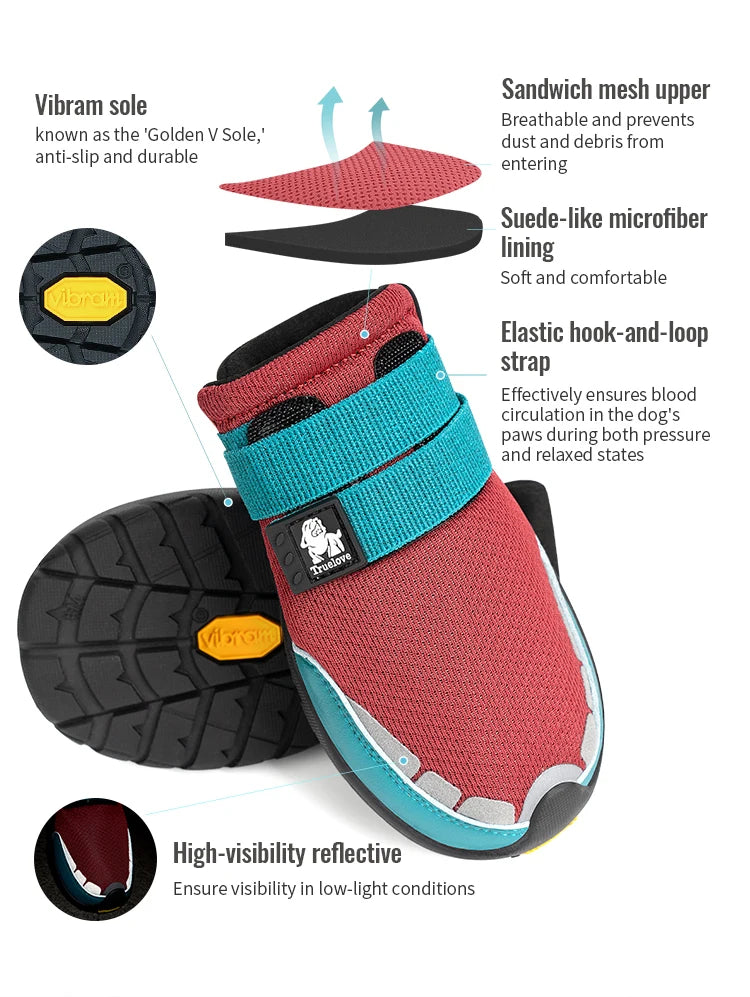 Truelove Explorer Reflective Durable Pet Training Boots w/Golden Vibram Soles