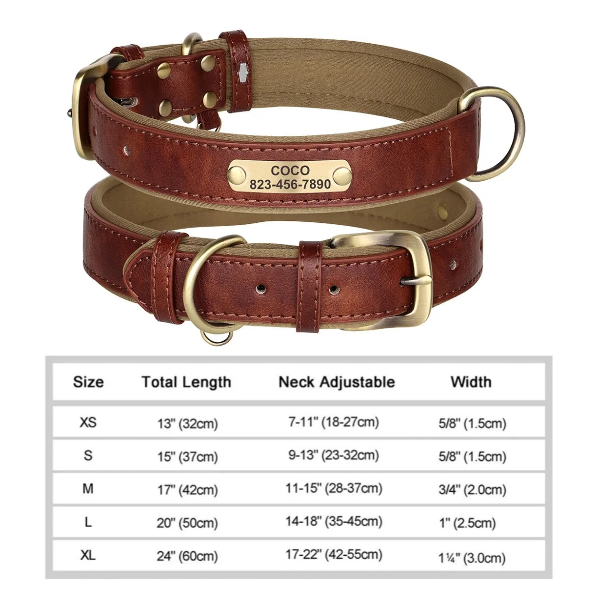 Soft Padded Leather Custom ID Dog Collar