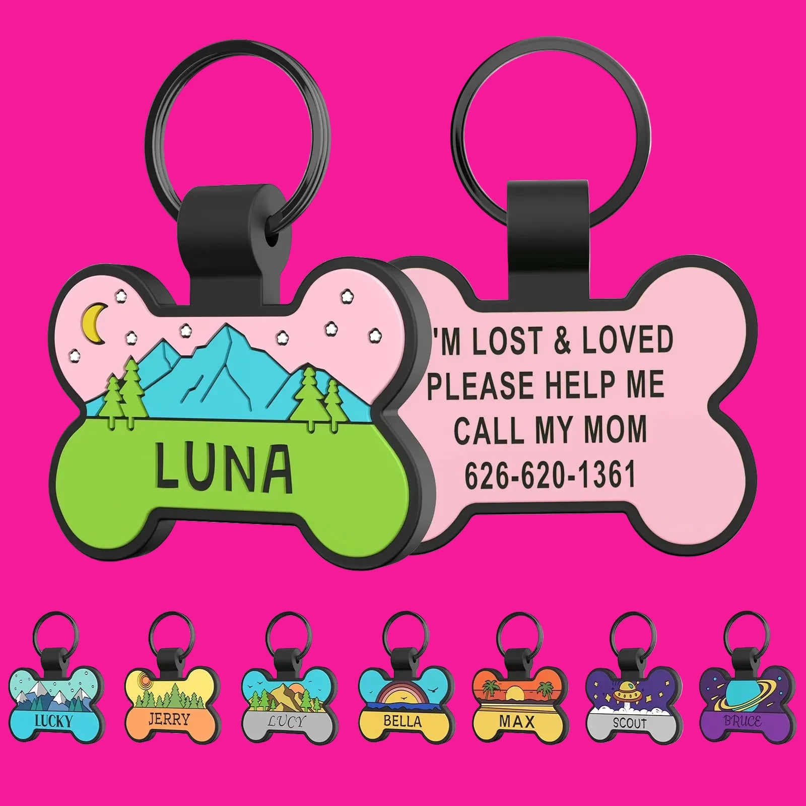 Custom Personalized Double-Sided Bone-Shaped Silicone Dog Tag