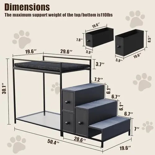Pet Window Bunk Bed w/Stairs & Storage