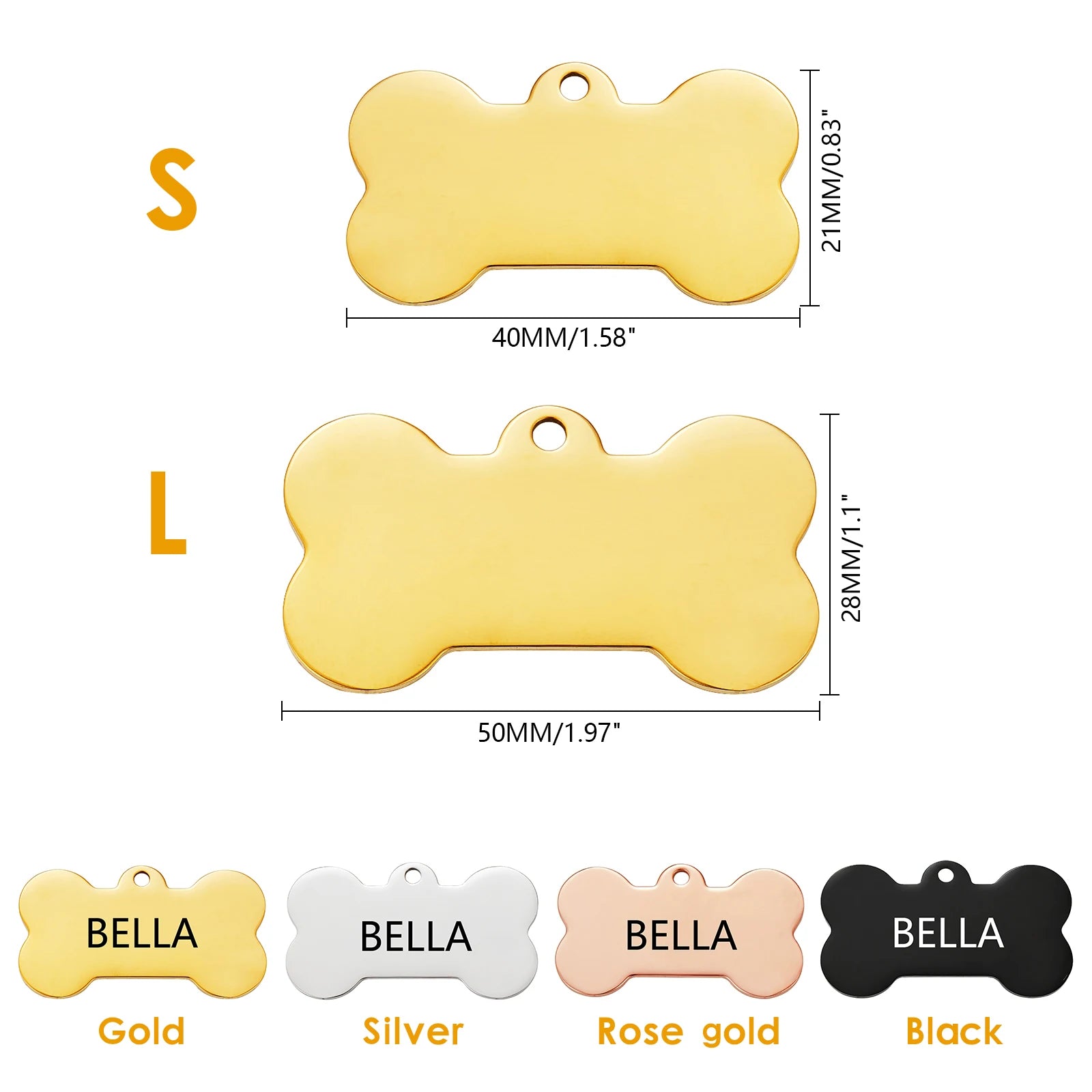 Multi-Shaped Custom Engraved Stainless Steel Pet ID Tag