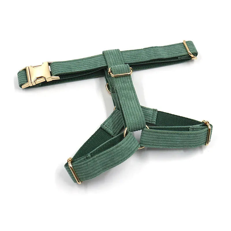 Fashion Corduroy Dog Harness w/Gold Metal Buckle