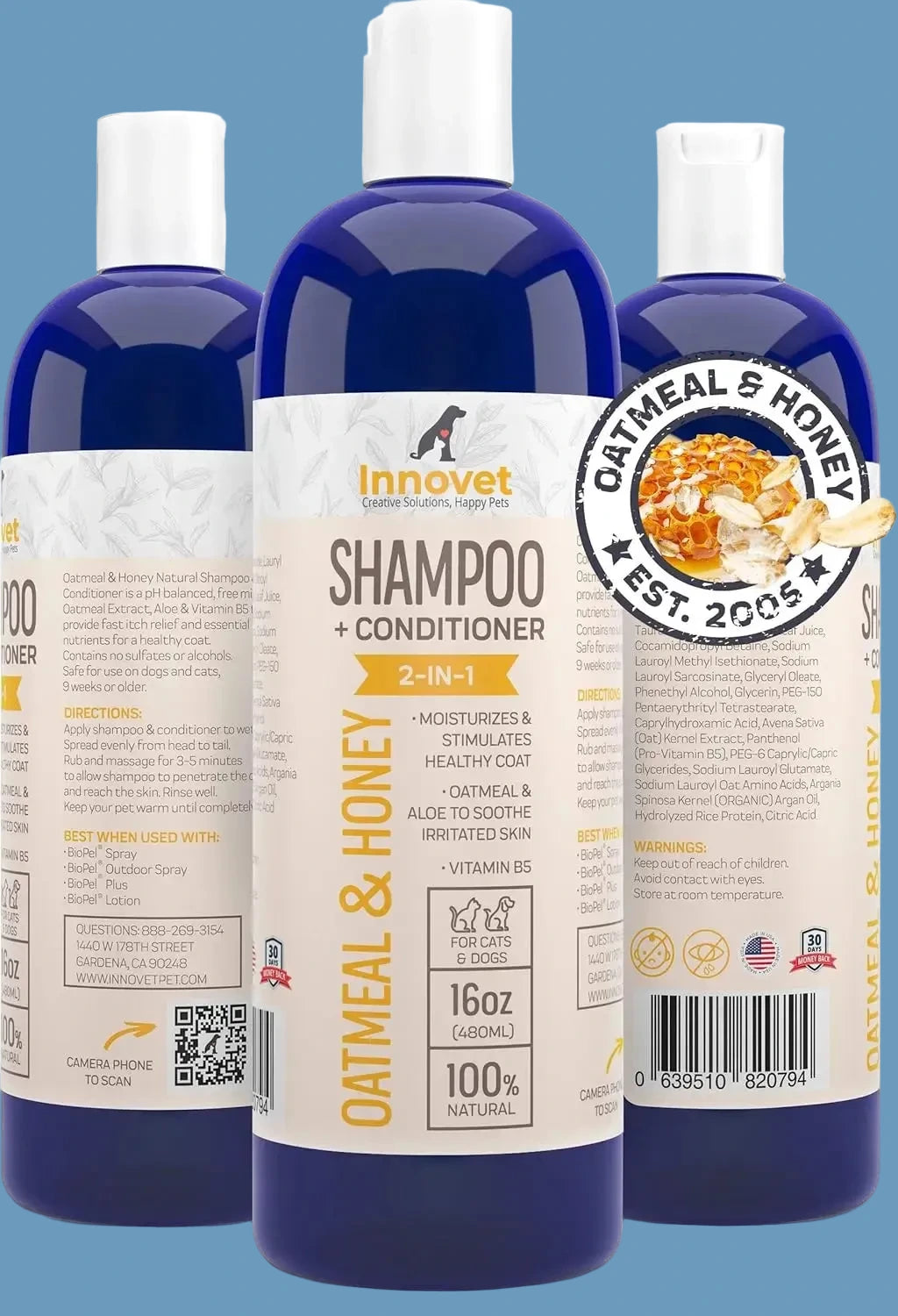 Natural Oatmeal & Honey Sensitive Skin Pet Shampoo + Conditioner