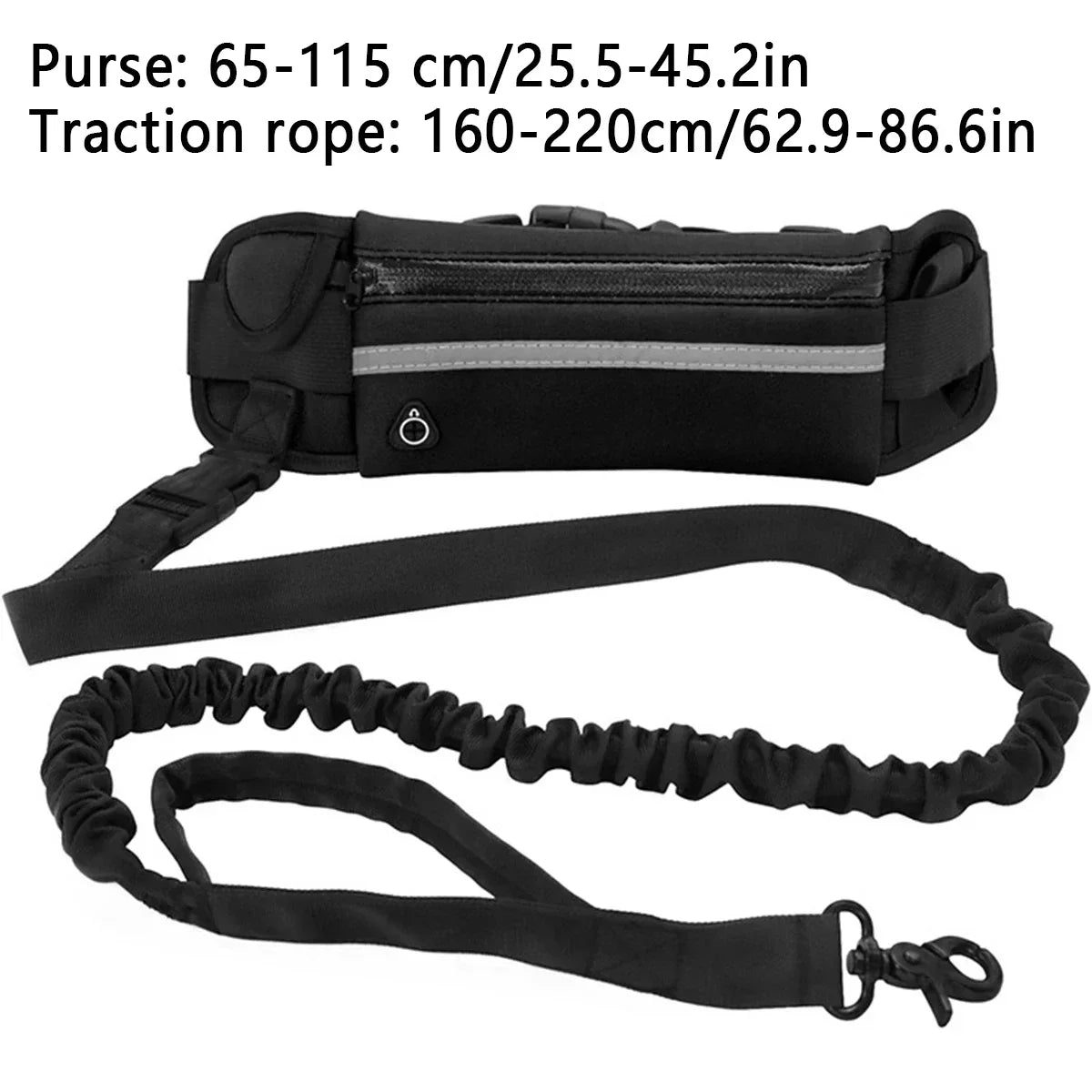 Hands Free Reflective Retractable Elastic Leash w/Waist Bag