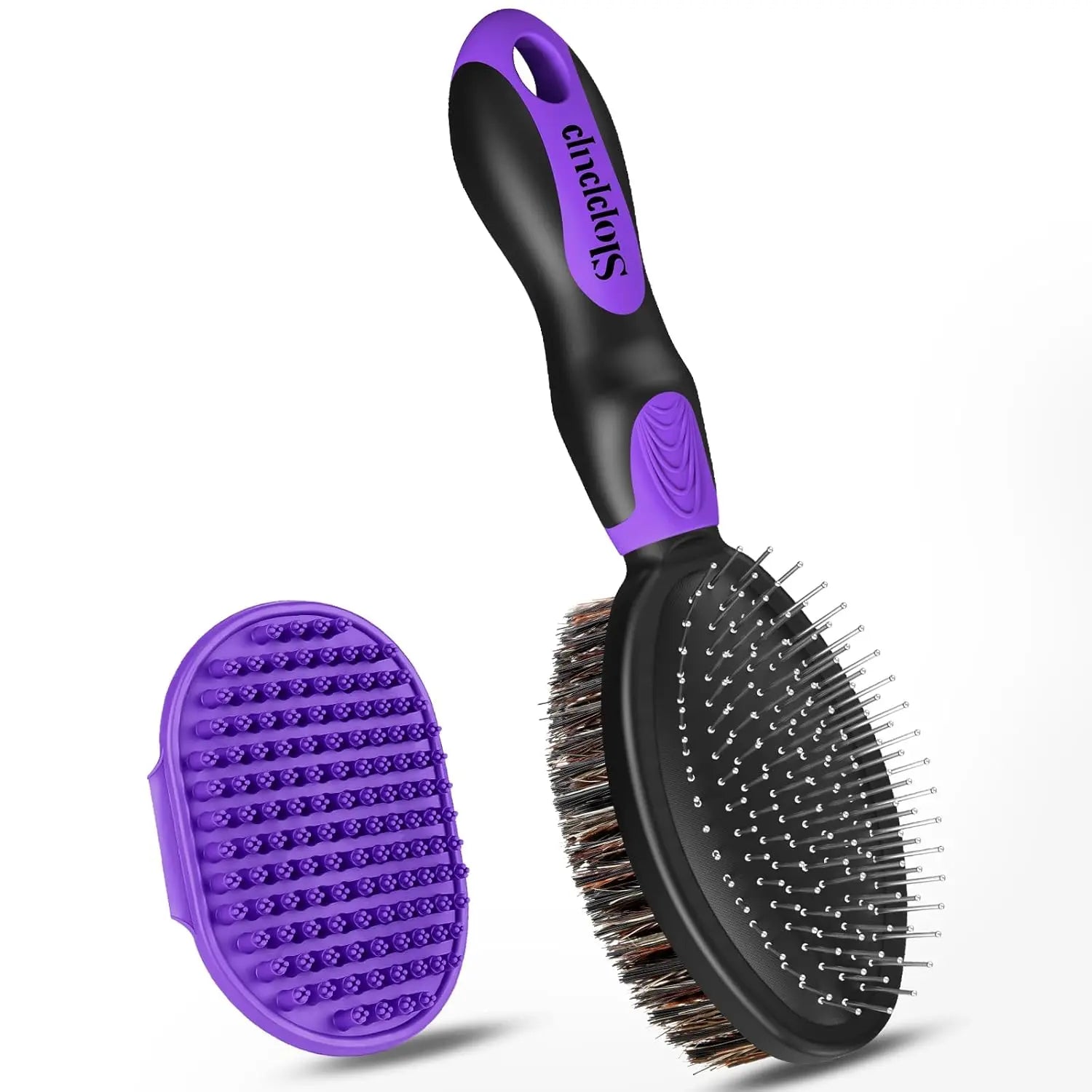 2PC Double-Sided Pet Grooming Brush & Bath Brush Set