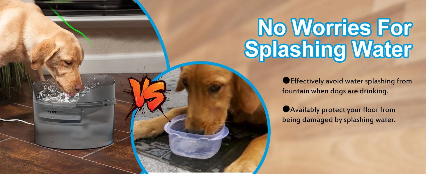 NPET Large Pet Water Fountain w/Splash Guard