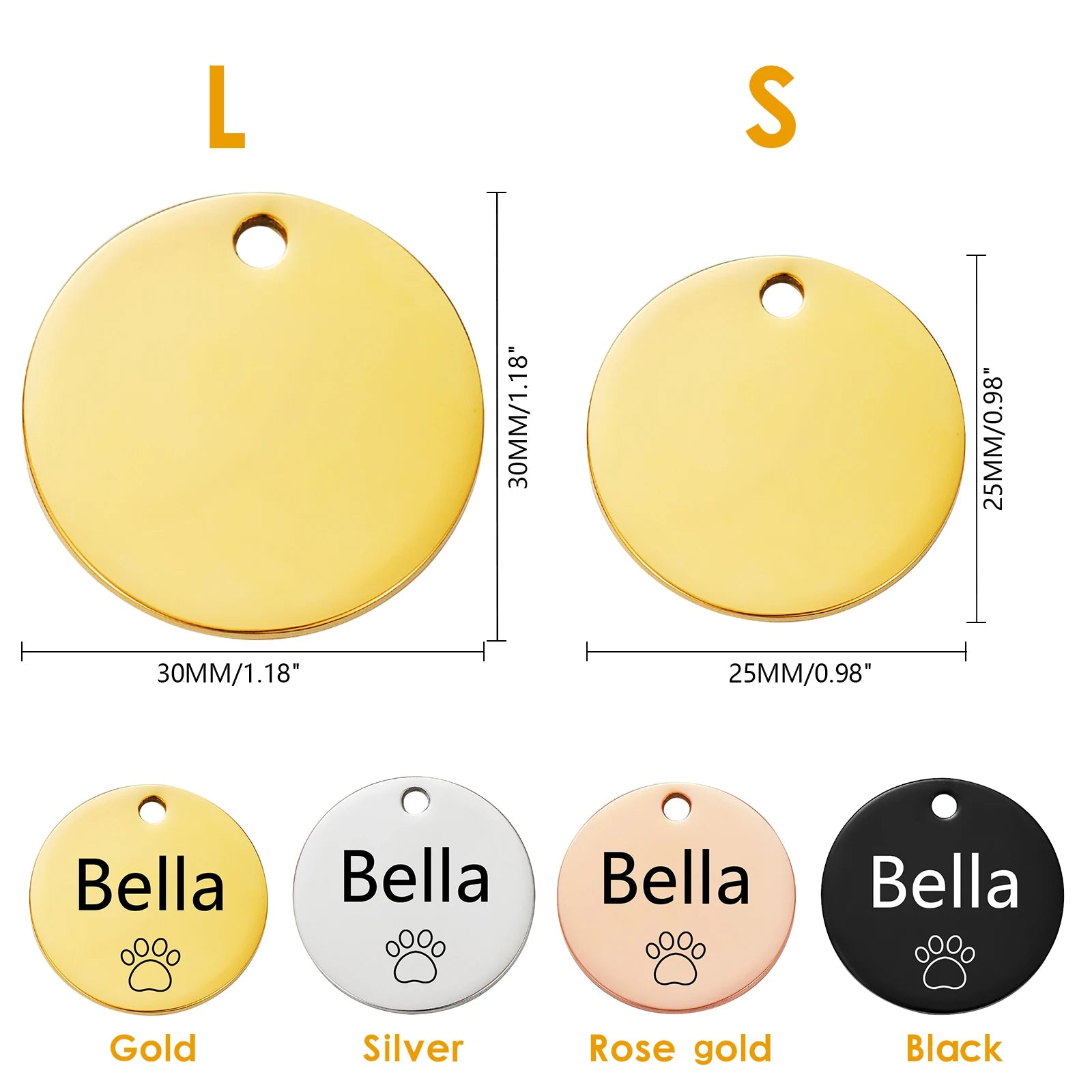Multi-Shaped Custom Engraved Stainless Steel Pet ID Tag