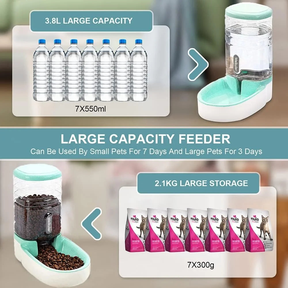Large Capacity Gravity Pet Food & Water Dispenser Set