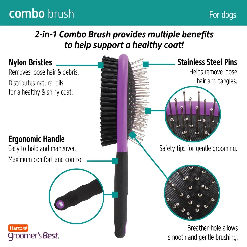 Professional Double-Sided Dog Grooming Brush w/Ergonomic Handle