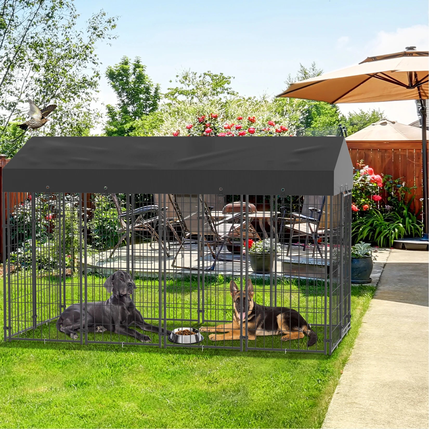 Large Outdoor Dog Kennel w/Water Proof Canopy Cover
