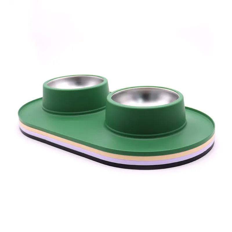 Double Stainless Steel Pet Bowls w/Anti-Slip Silicone Mat