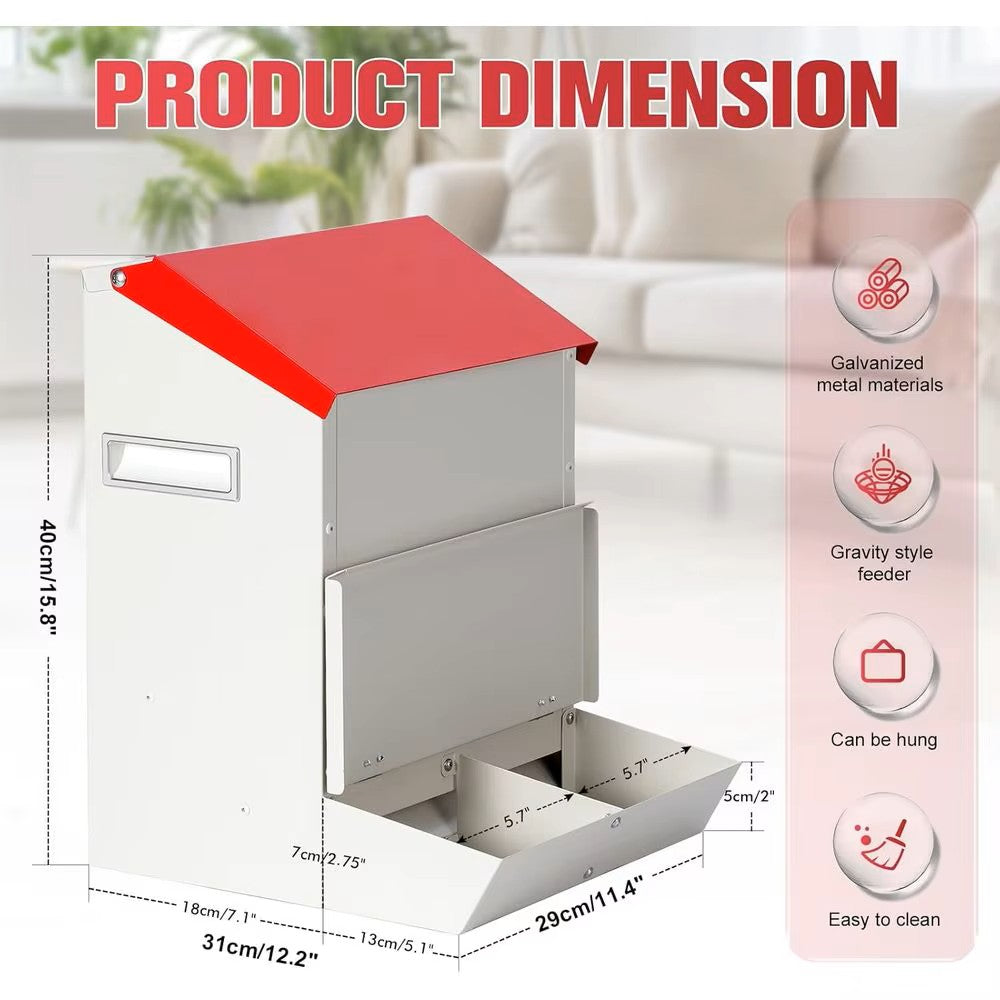 Large Galvanized Dry Pet Food Dispenser w/Dual Gravity Bowls