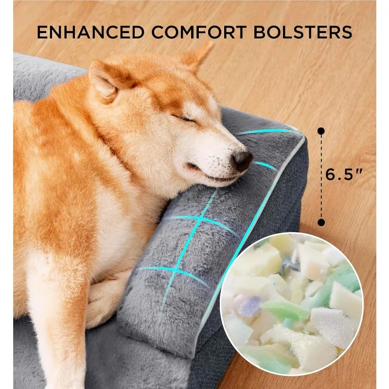Memory Foam Orthopedic Dog Sofa Bed w/Sides & Waterproof Liner