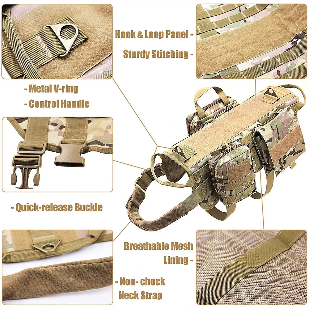 Large Dog Tactical Training Vest Harness & Leash Set