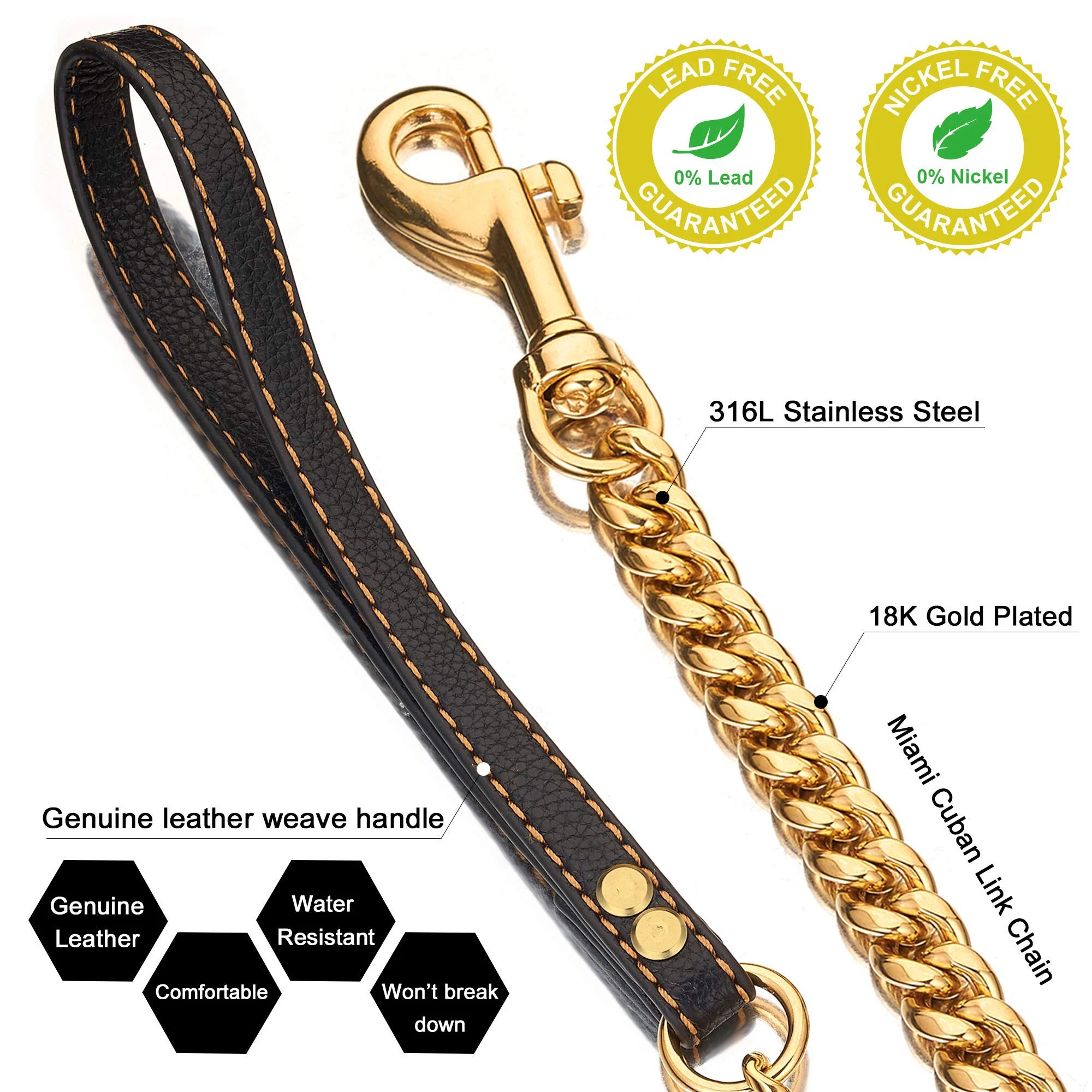 Stainless Steel Cuban Chain Style Dog Leash