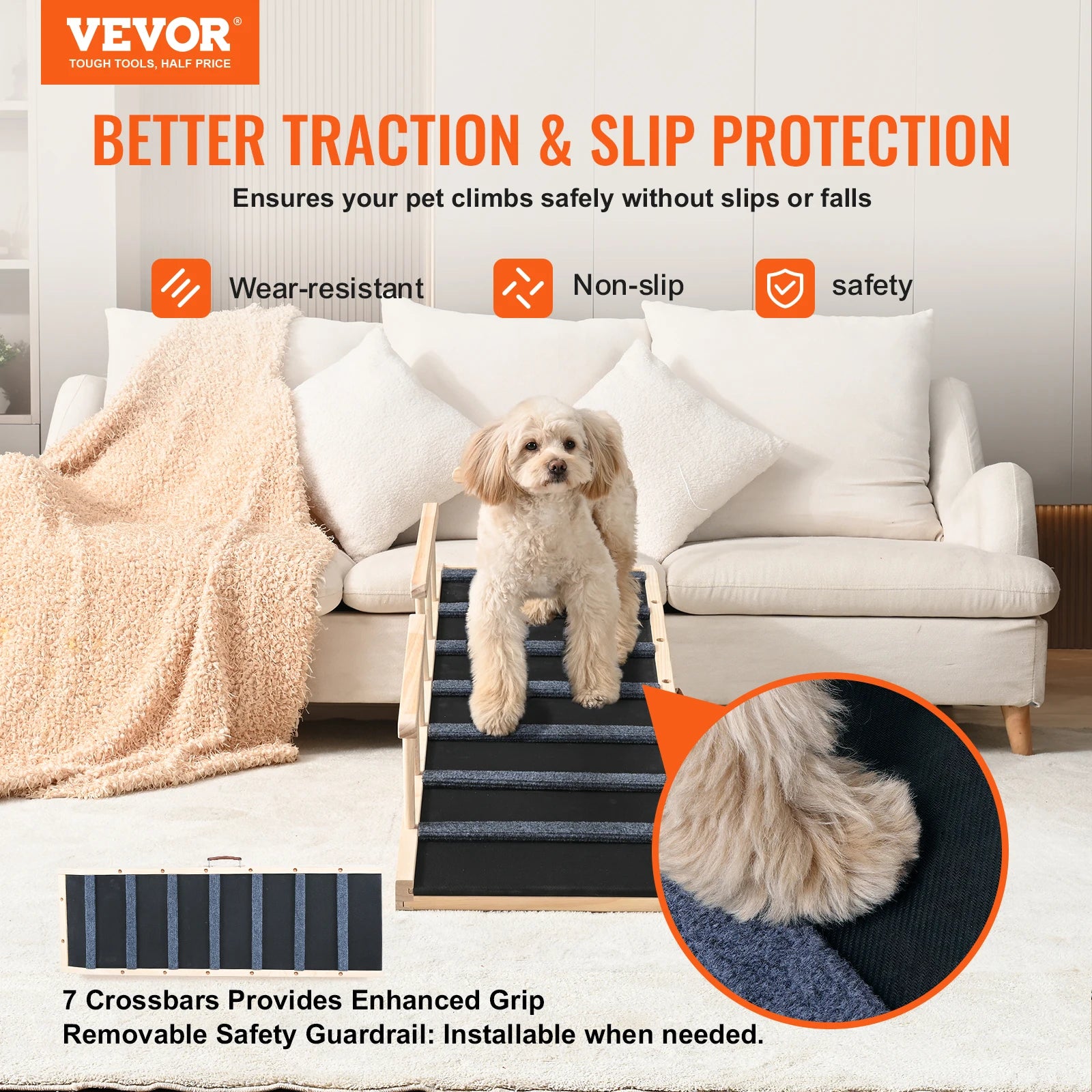 VEVOR Anti-Slip High Adjustable Wooden Pet Ramp