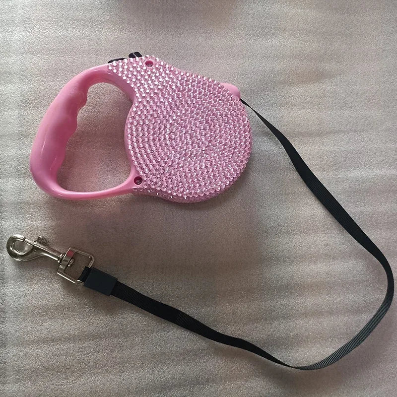 Rhinestone Pet Traction Leash & Bone Shaped Bag Dispenser