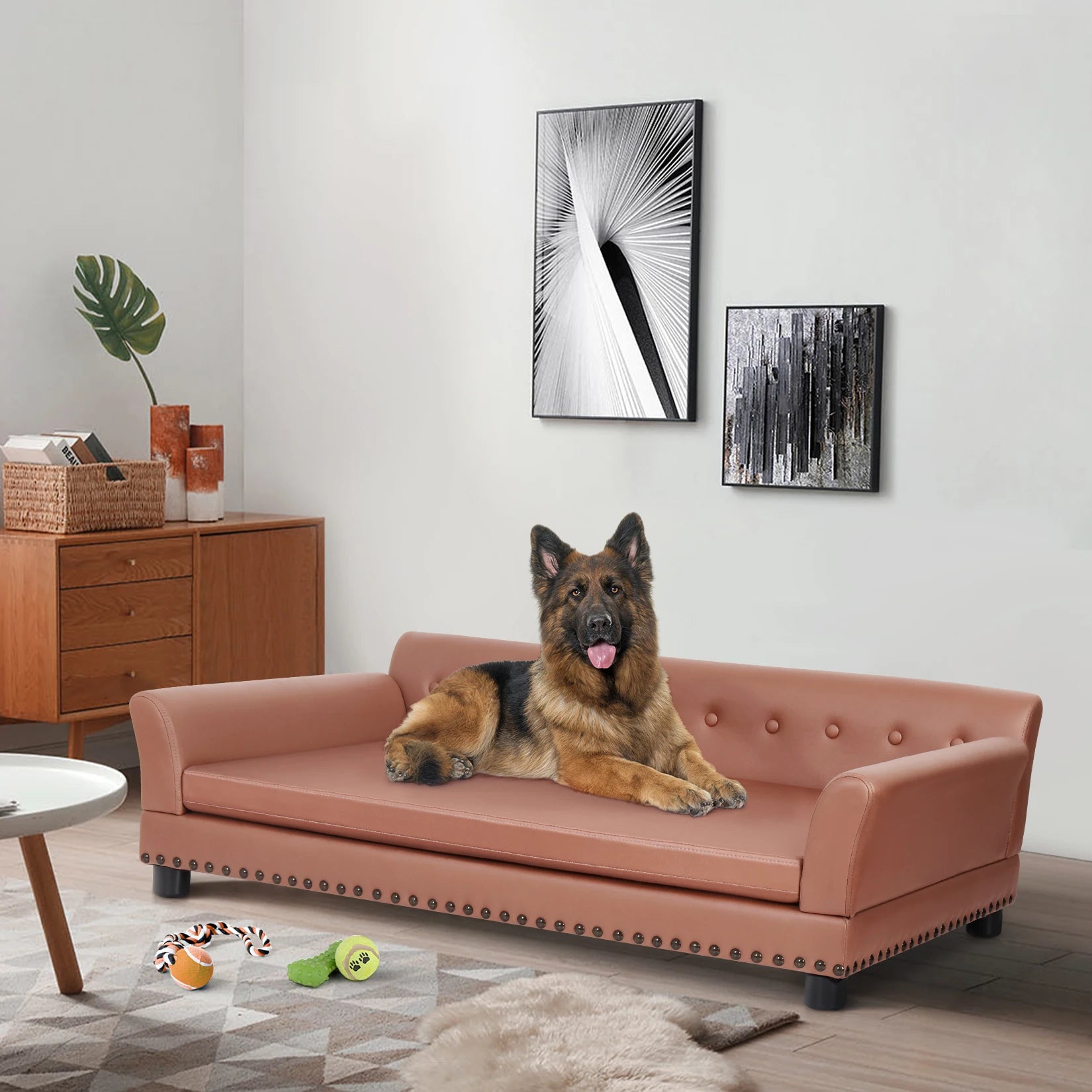 Waterproof Pet Lounge Sofa w/Removable Cushion