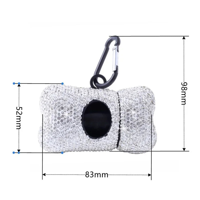 Rhinestone Pet Traction Leash & Bone Shaped Bag Dispenser