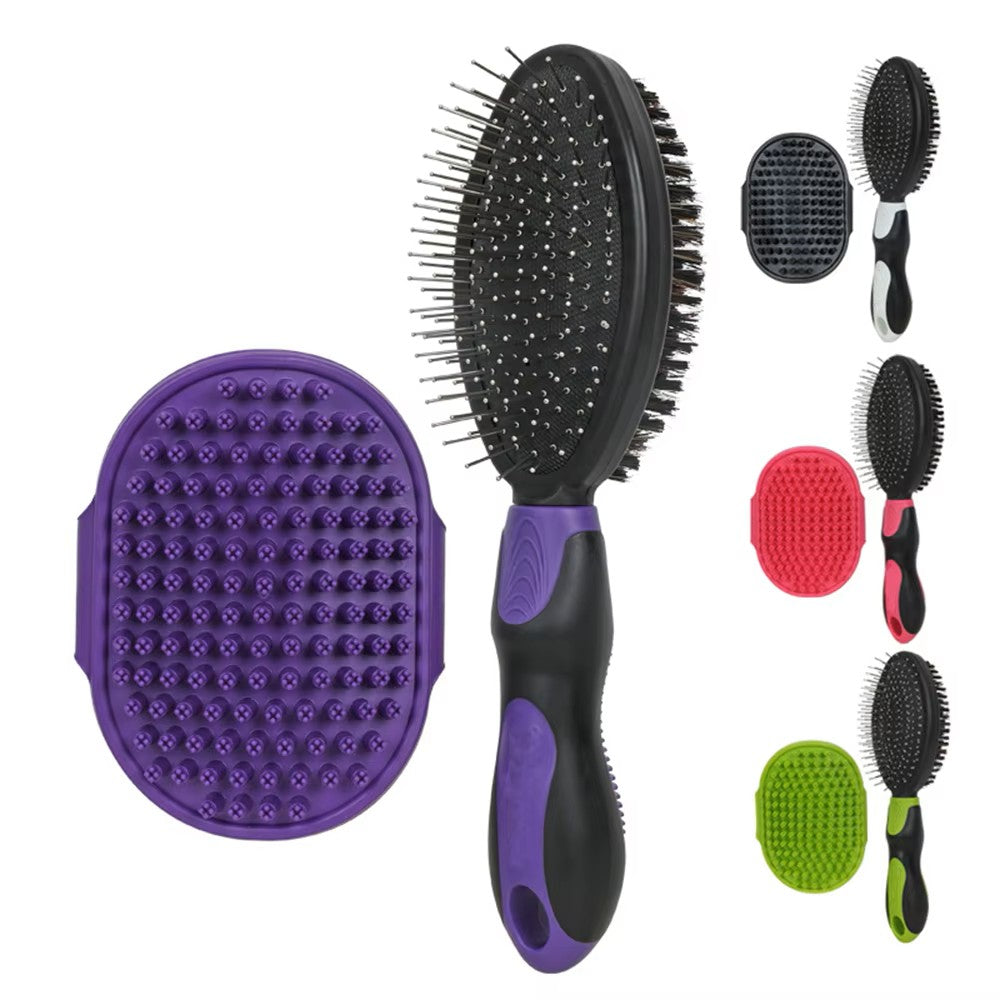2PC Double-Sided Pet Grooming Brush & Bath Brush Set