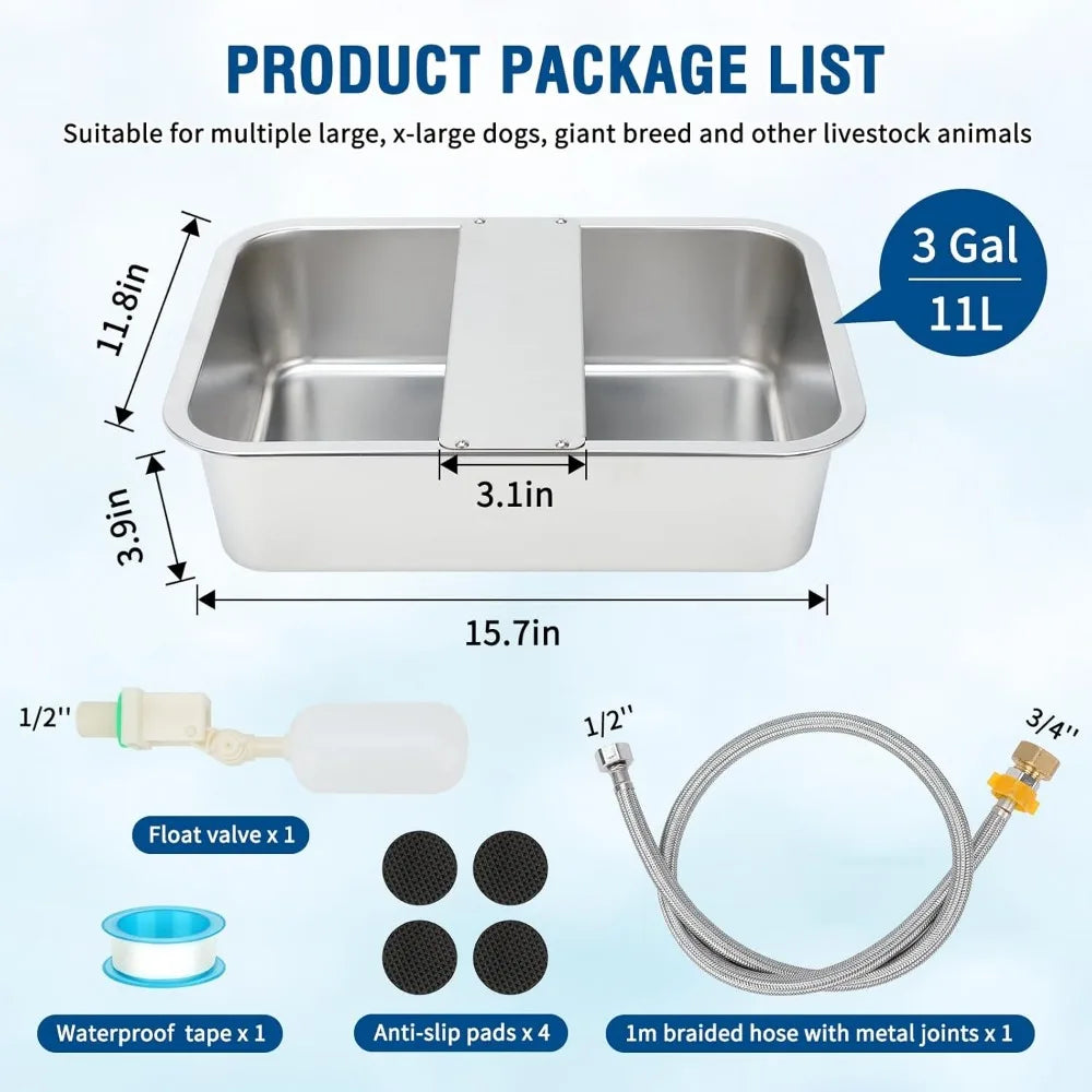 Large 3 Gallon Outdoor Stainless Steel Automatic Pet Water Dispenser