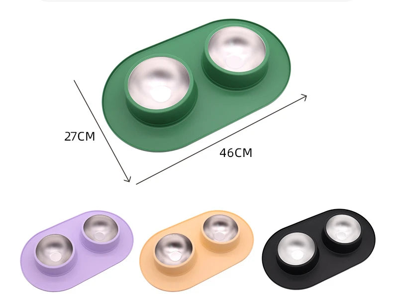 Double Stainless Steel Pet Bowls w/Anti-Slip Silicone Mat