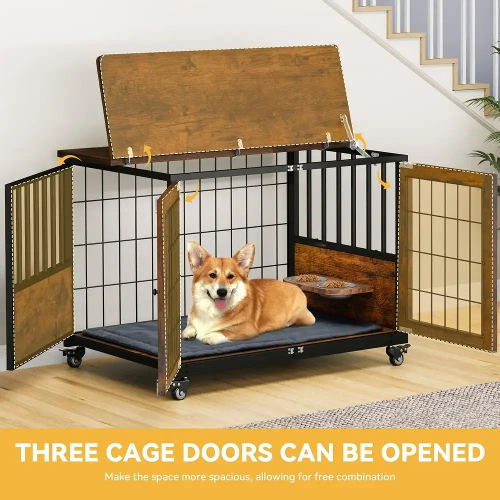 Double-Door Wooden Table Dog Crate