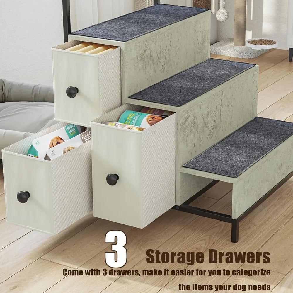 Multi-Level Pet Bunk Bed w/Stairs & Storage