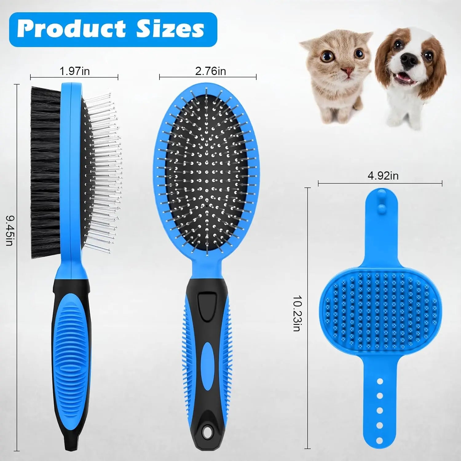 2PC  Pet Double-Sided Grooming Brush & Bath Brush Set