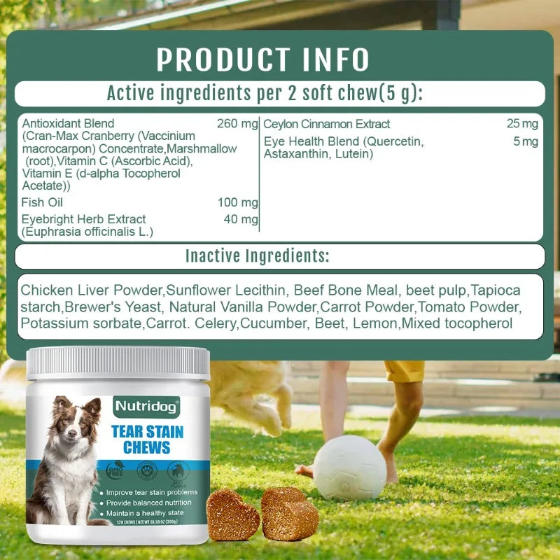 Tear Stain & Eye Health Dog Chews w/Cranberries & Vitamins