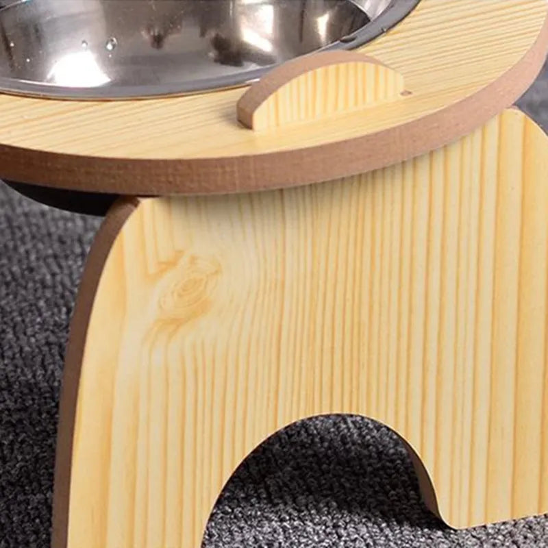 Elevated Neck Protector Wooden Bowl Rack for Small Pets