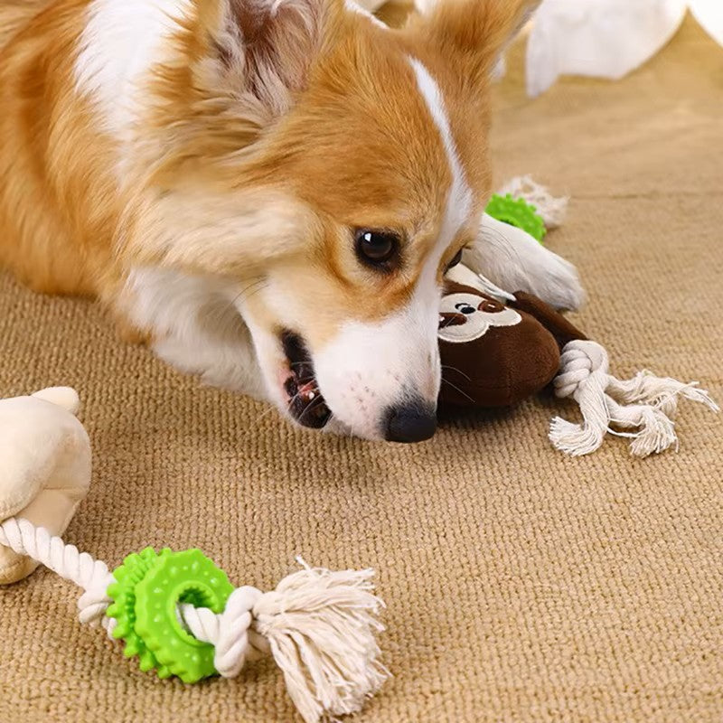 Squeaky Plush Small Dog Cotton Rope Toy