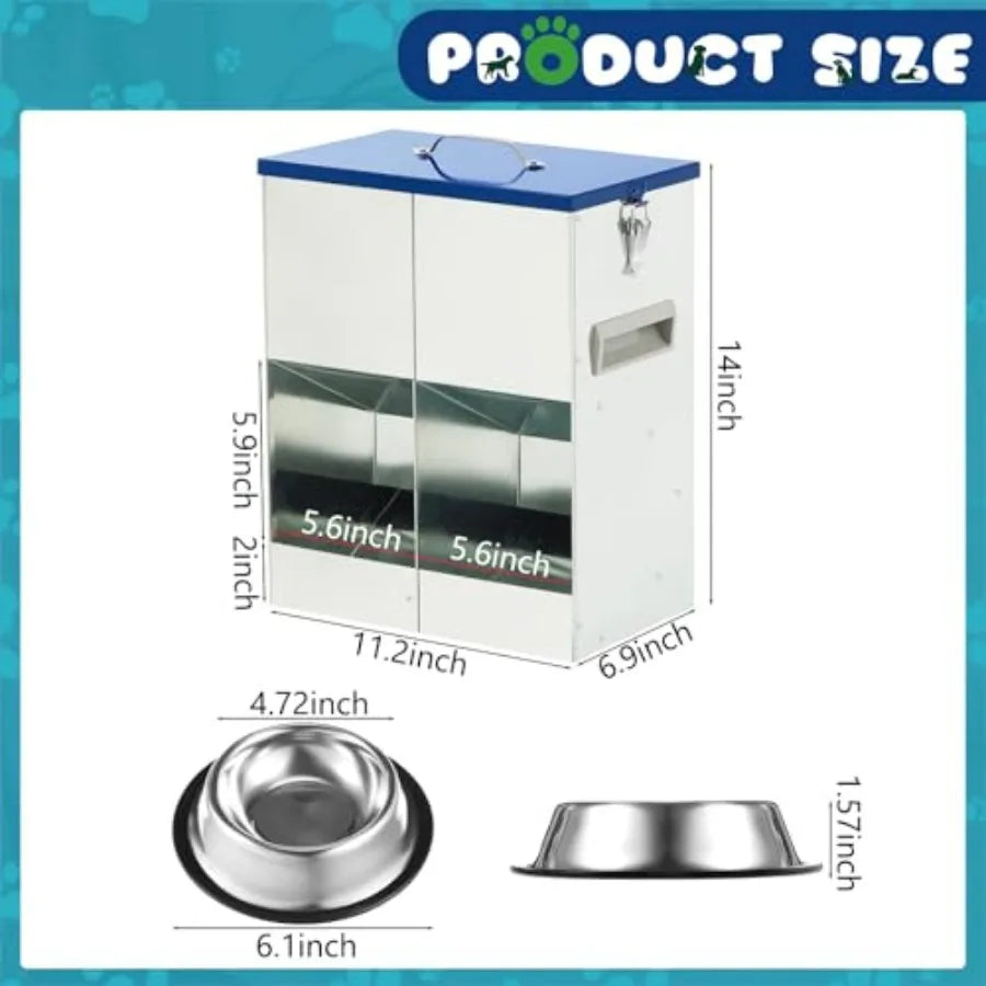 Galvanized Automatic Outdoor Pet Feeder w/2 Stainless Steel Bowls
