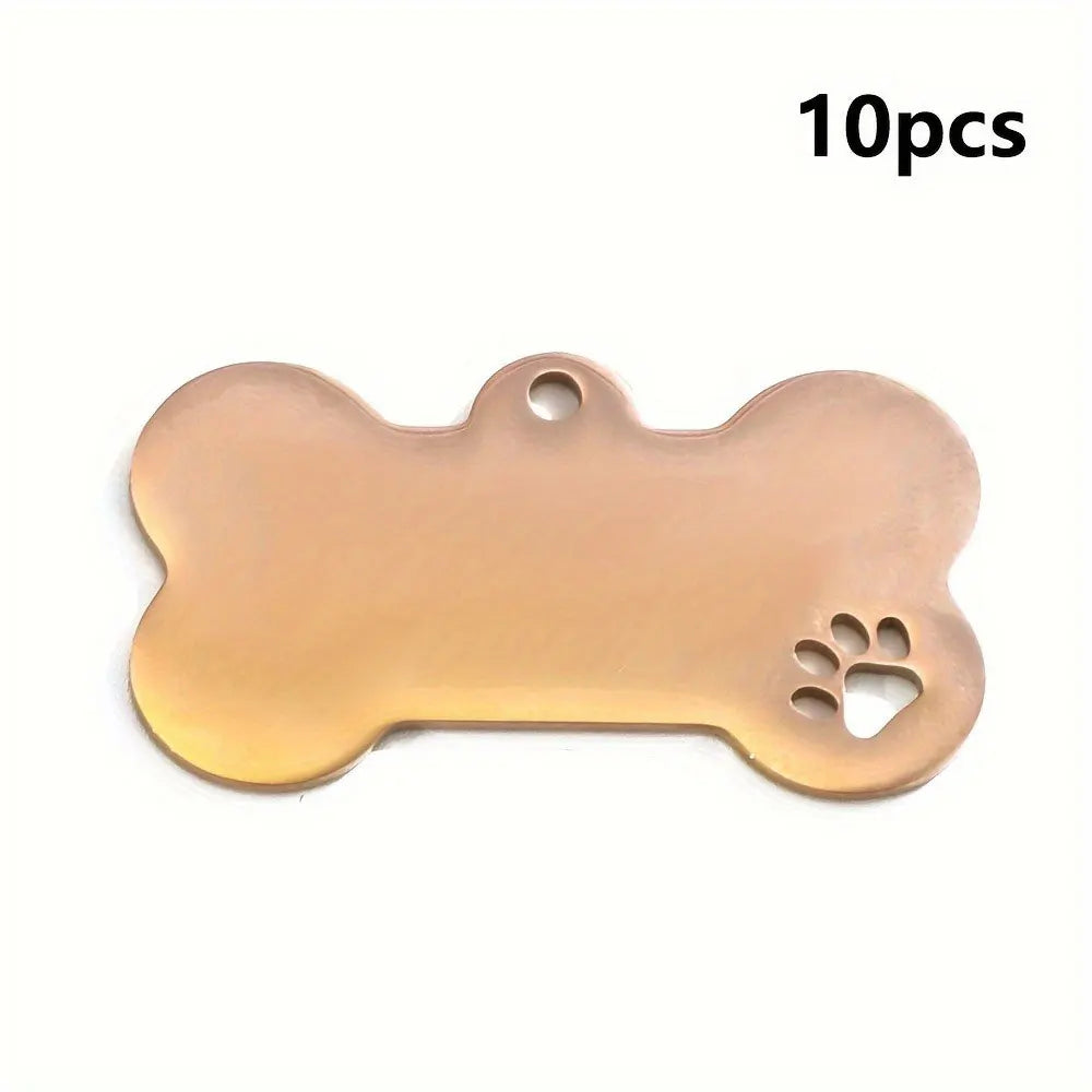 10PC Set Stainless Steel Paw Bone Blank Dog ID Tags
