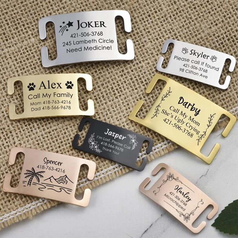 Curved Personalized Stainless Steel Pet ID Slider Collar Tag