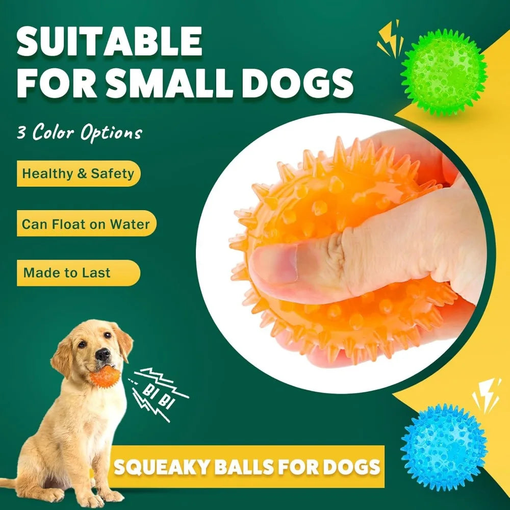 Multi-Pack Squeaky Teething Chew & Treat Balls for Small Dogs
