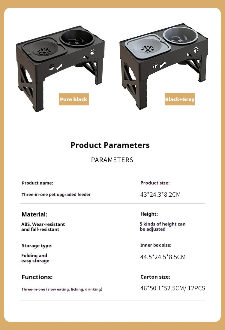 Stainless Steel 3-In-1 Adjustable Elevated Dog Feeding Station