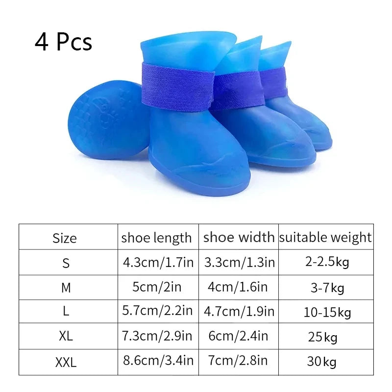 4PC Set Waterproof Anti-Slip Rubber Pet Rain Boots
