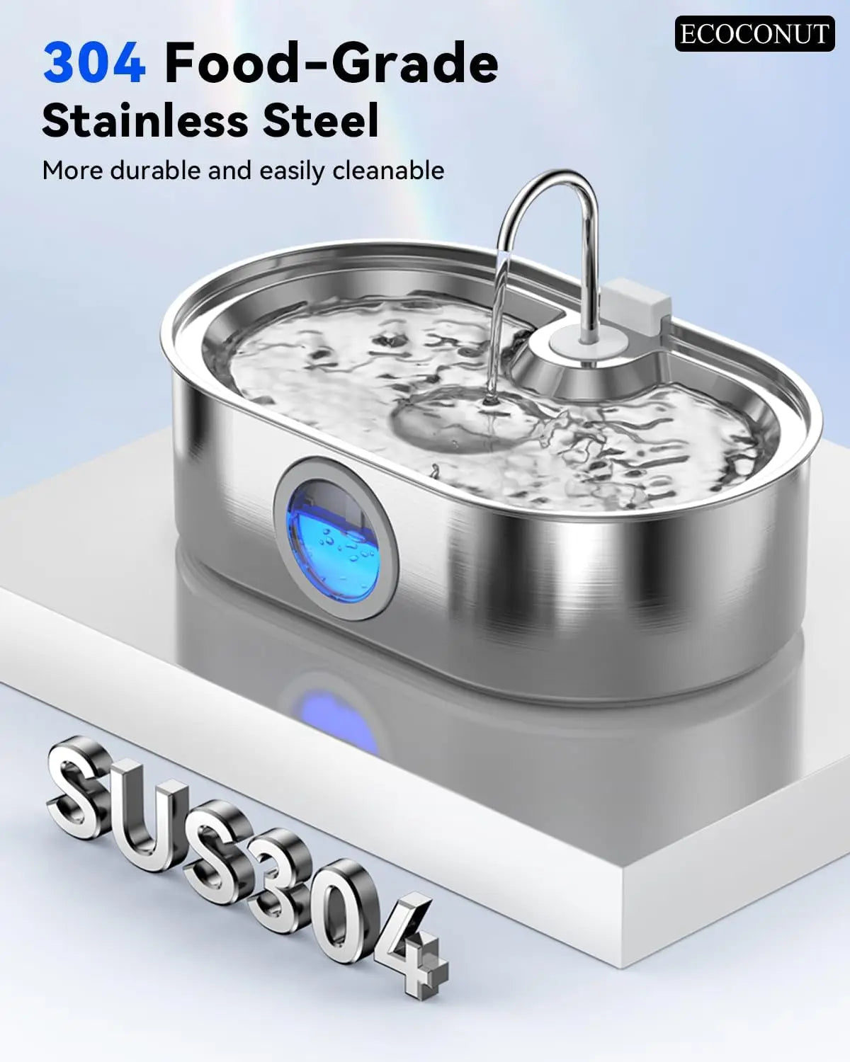 Jumbo Stainless Steel Pet Water Fountain w/Deep & Wide Drinking Area